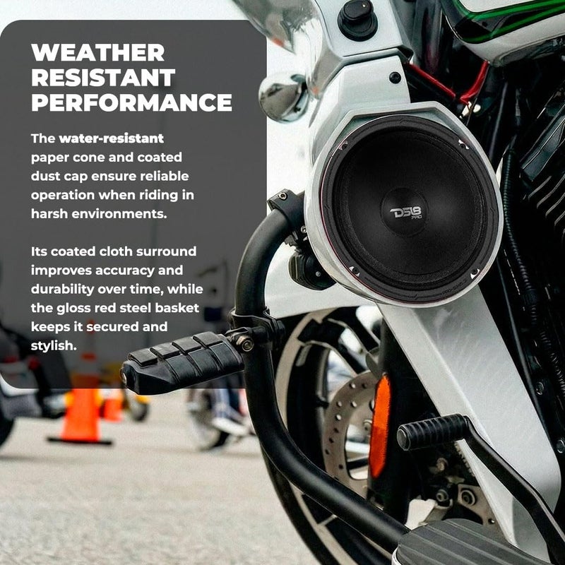 DS18 PRO-SM6.2 Slim Loudspeaker - 6.5", Midrange, Red Steel Basket, 400W Max Power, 200W RMS, 2 Ohms - IP66 Water Resistance, Perfect for Motorcycle Applications - Image 4